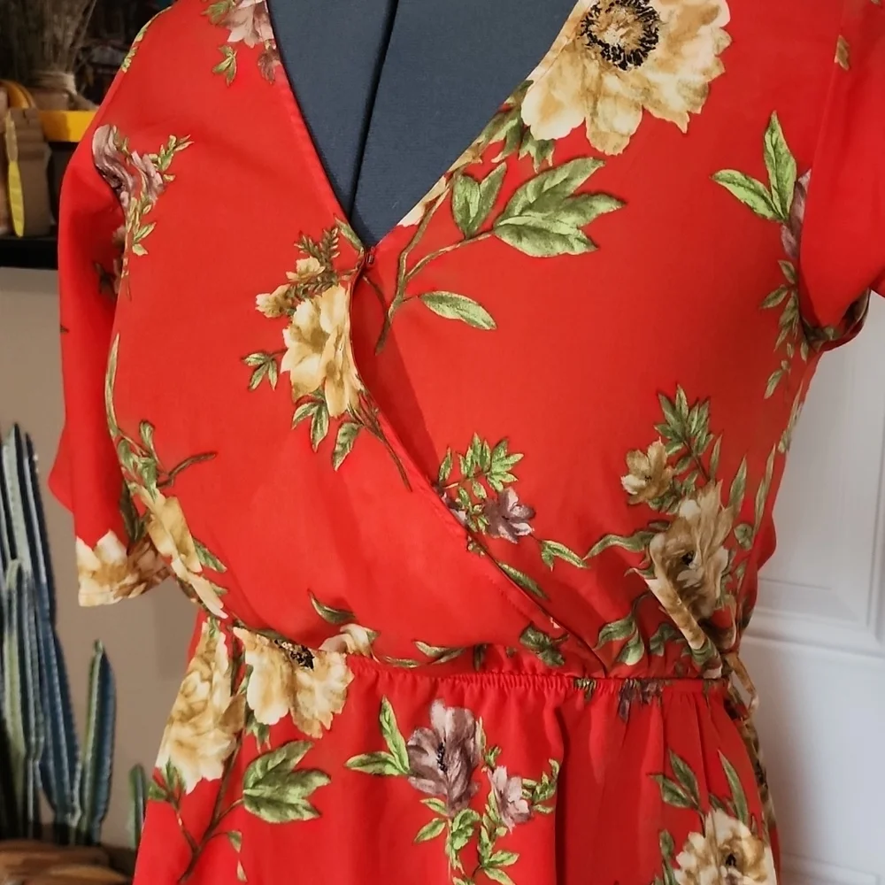 Coral Floral Mini Dress - Picture 2 of 3